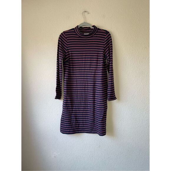 NWT j jill mock neck sweater dress striped navy and pink size small - Picture 1 of 6